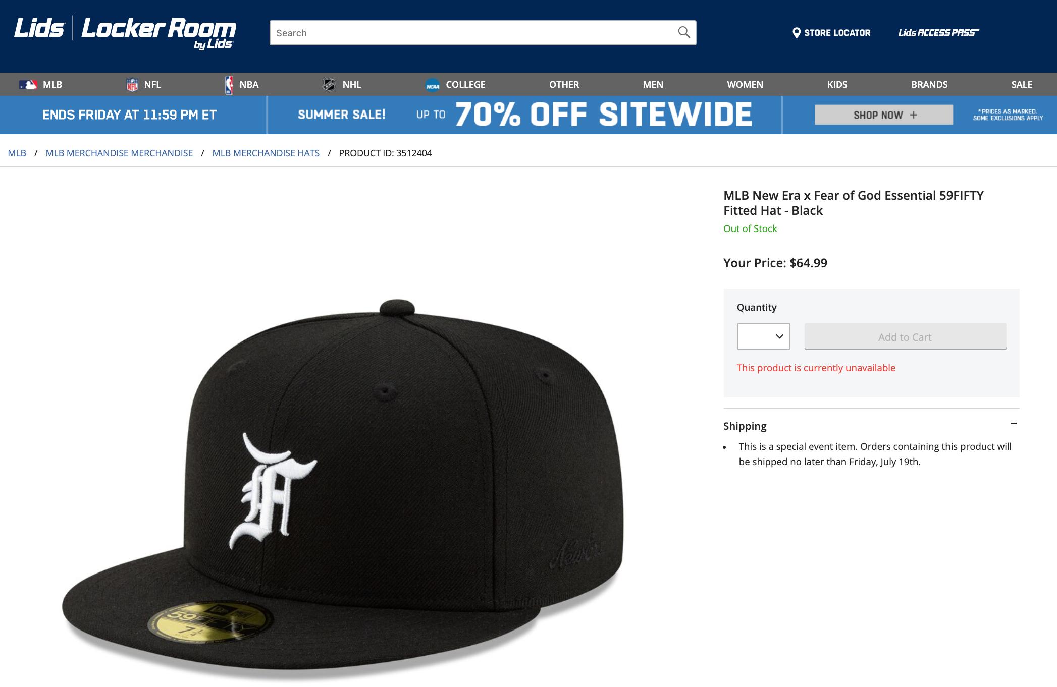 Fear of god hat lids sale
