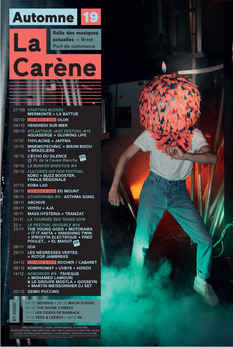 LaCarene's tweet photo. [🌞Météo🌧] 
Brest - temps radieux / La Carène - pluie de dates
👉 Le visuel de la prochaine saison accompagné de toute la programmation !!! 🤩 ENJOY 🤩
🔹 AGENDA : https://t.co/Qx7hDnzK8y 
🔹 BILLETTERIE : https://t.co/GTPK601mdn
❤️ By Nathalie Bihan // © Yves de Orestis ❤️ https://t.co/chjQ0FZ1jn