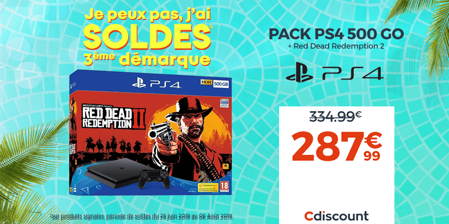 Cdiscount's tweet image. #JePeuxPasJaiSoldes
#Soldes2019

Pack PS4 500 Go + Red Dead Redemption 2
➡️ bit.ly/30xhEPr