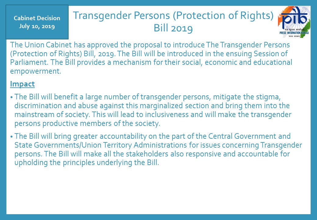 K.S. Dhatwalia on Twitter: "#Cabinet approves The Transgender ...