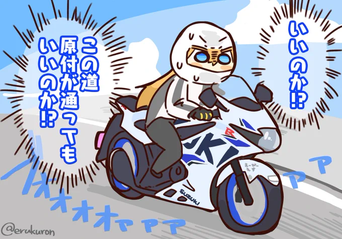 高速っぽい幹線道路を走る原付ライダーです 