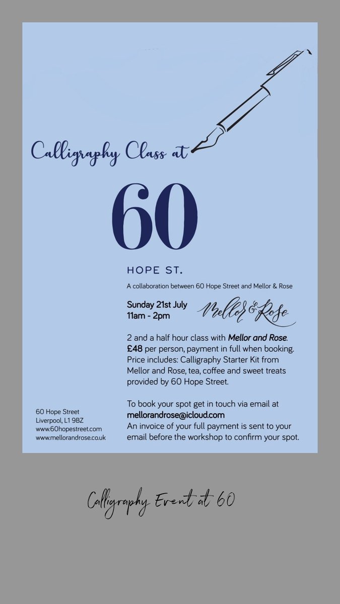 Just a few spaces left at our Calligraphy Event! Sunday 21st July...To Book your place email mellorandrose@icloud.com 😘