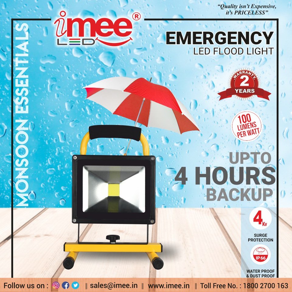 iMeeLED's tweet image. All set for Monsoon? Don't forget the LED flood light with upto 4 hours backup with a additional 2 years warranty.. #iMeeIndia #iMeeLED #Monsoonessentials #EmergencyLight #LEDFloodLight #4HoursBackup #Warranty