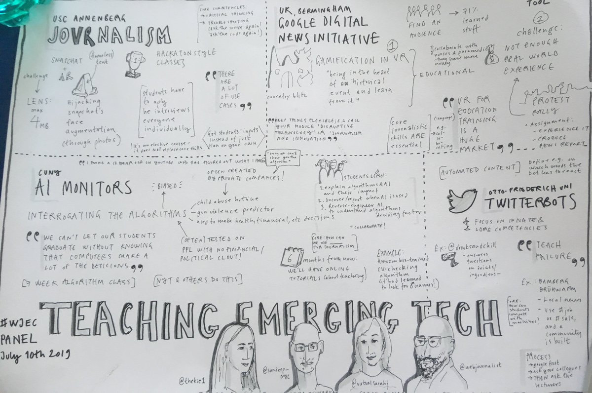 At the great #WJECParis panel 'teaching emerging technologies' <a href="/sandeep_NYC/">Sandeep Junnarkar</a>'s (obvious &amp; brilliant) idea that "we can't let students graduate without knowing that computers/algorithms make a lot of decisions" was possibly the most important (image: my notes from the entire thing)