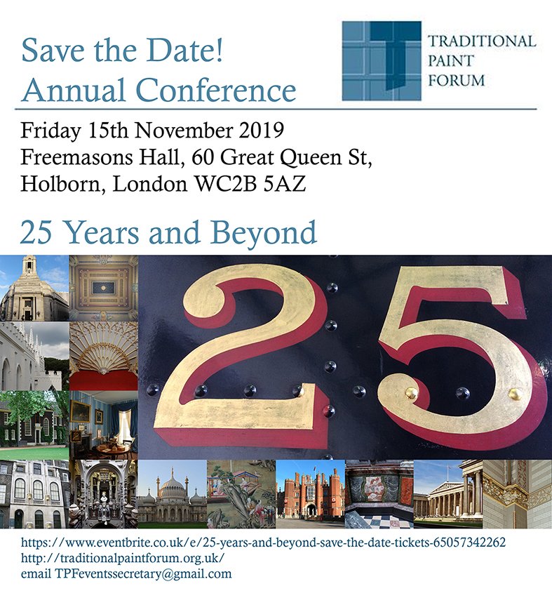TradPaintForum's tweet photo. It’s TPF 25th anniversary year, and we’ll be looking at changes to use, availability and ethos of paint over the last 25 years, and what next for traditional paint. 
Tickets to go live on or before 25th July. Don’t miss out - https://t.co/ccwVtPDjTR #tradpaint25 https://t.co/AFgZ2Dtr5j