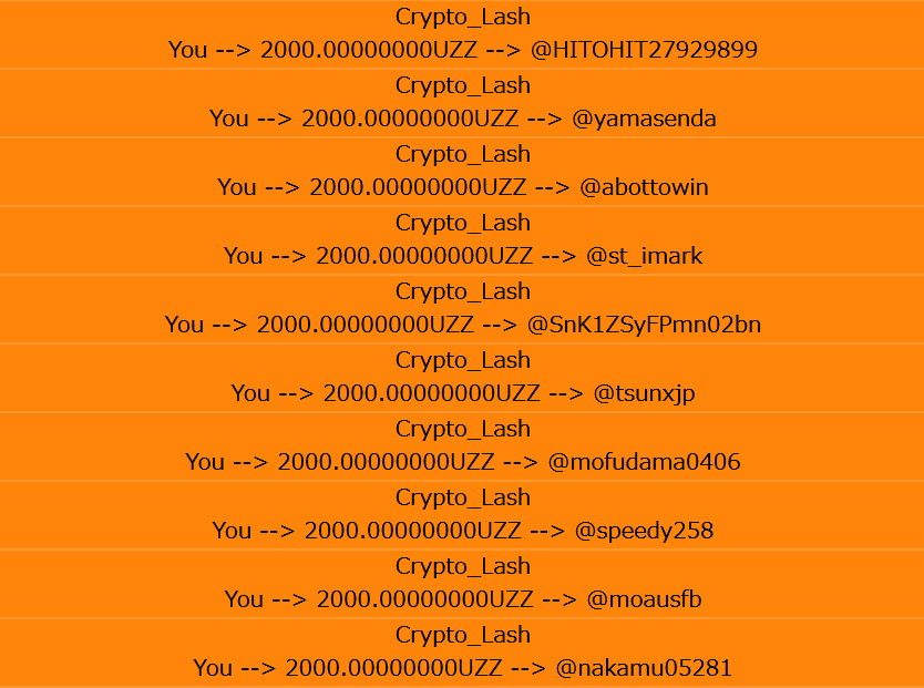 Crypto_Lash's tweet photo. 🎁プレ企画 UZZが当たる! !🎁
🎉【抽選🎯結果発表①】🎉

▪2,000UZZ
@nakamu05281
@moausfb
@speedy258
@mofudama0406
@tsunxjp
@SnK1ZSyFPmn02bn
@st_imark
@abottowin
@yamasenda
@HITOHIT27929899 

🌸上記10名様🌸
🎊ご当選🎊おめでとうございます‼🎉 https://t.co/Uwh2tUWo9r