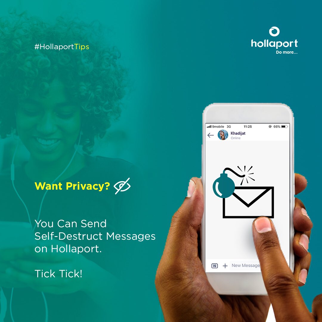Do you have Hollaport installed on your device? 

Try out the self-destruct feature today.

Don’t have Hollaport? Visit Hollaport.net/downloads today to get it!

#Hollaport #DoMore #FinTech #SendMoney #ReceiveMoney #Technology #Tech #Cash #Subscribe #Nigeria