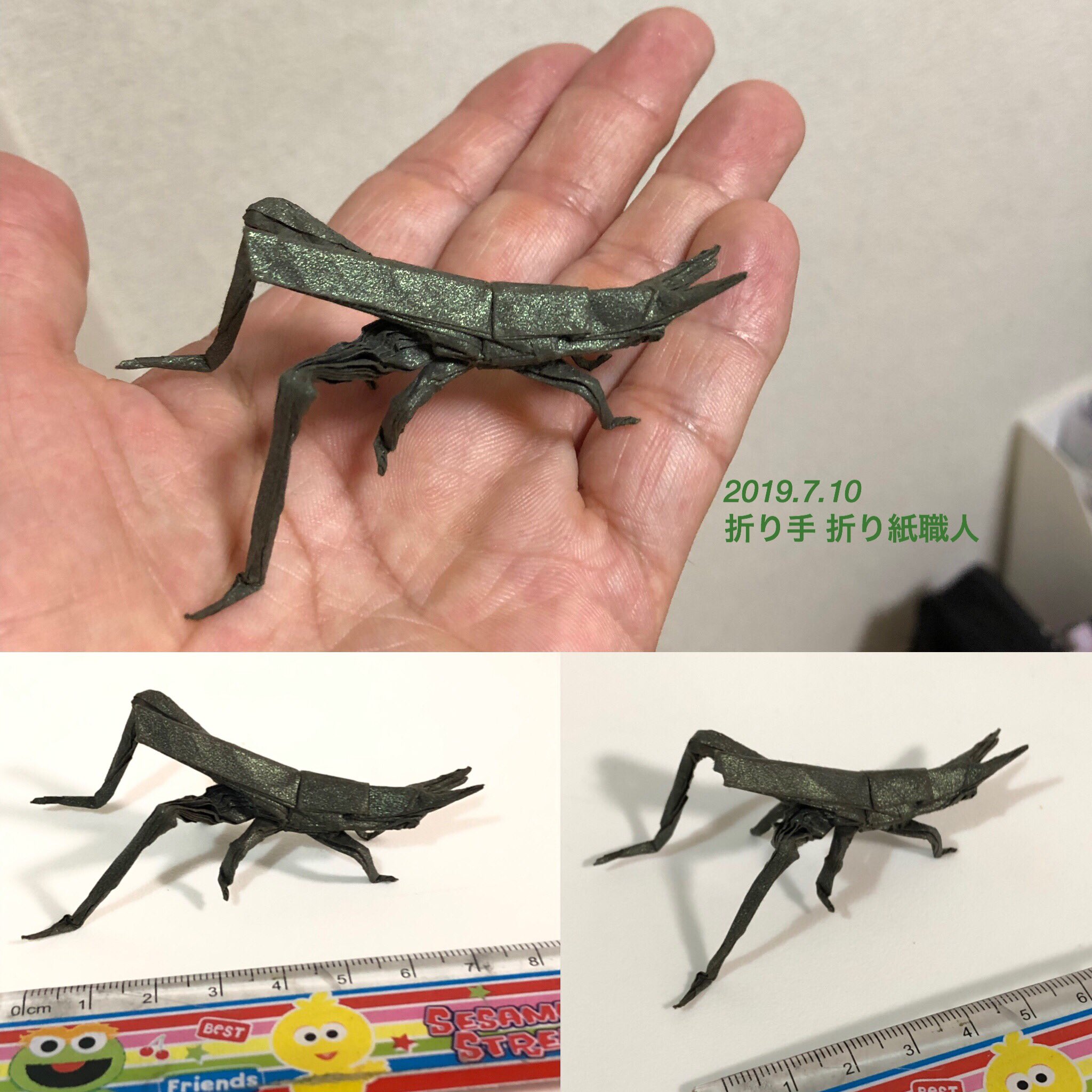 折り紙職人 En Twitter 神谷哲史さんの ショウリョウバッタ Longheaded Locust Kamiya Satoshi 神谷哲史折り紙作品集3 より カラペラピス17 使用 カラペならなんとかなるんじゃない っていう安直な考えで折りました 虫系苦手なので仕上げてません