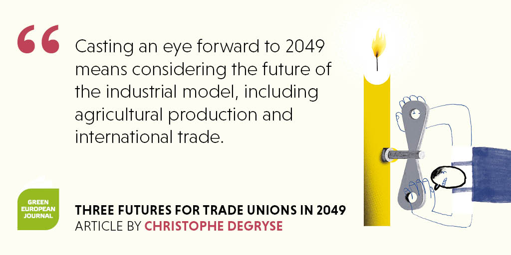 GreenEUJournal's tweet photo. #ClimateChange will shape the #FutureOfEurope - how trade unions adapt to it will be pivotal in constructing the social model to come. @ETUI_org's Christophe Degryse on the possible futures of unions in the special edition #2049OpenFuture ➡️ https://t.co/K04RVn2qcA https://t.co/tcu1PpzB4L
