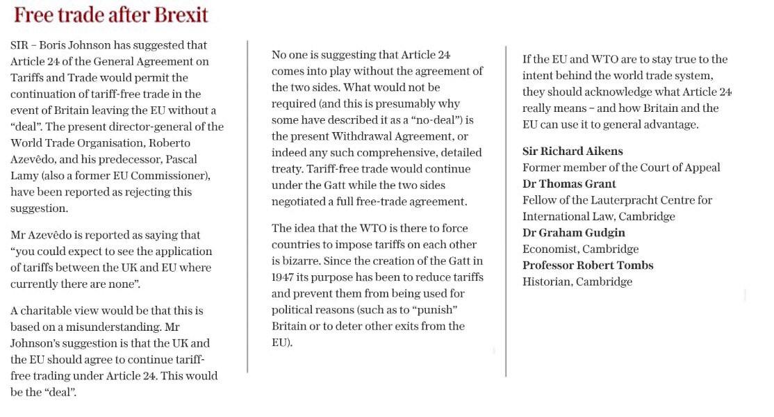 Screenshot of the letter from Richard Aikens, Thomas Grant, Graham Gudgin, Robert Tombs