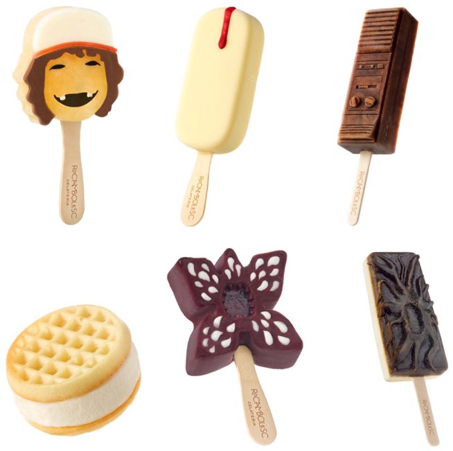 donesgourmet's tweet photo. Polos de la edición limitada Stranger Things que @jordirocasan y #AleRivas de @RRRocambolesc han creado para presentar el estreno de la 3ª temporada de la serie en  @NetflixES. Los repartirán gratis el 11 de Julio, a partir de las 11 h, en sus heladerías de #Barcelona y #Girona. https://t.co/mBCWhr4x9y