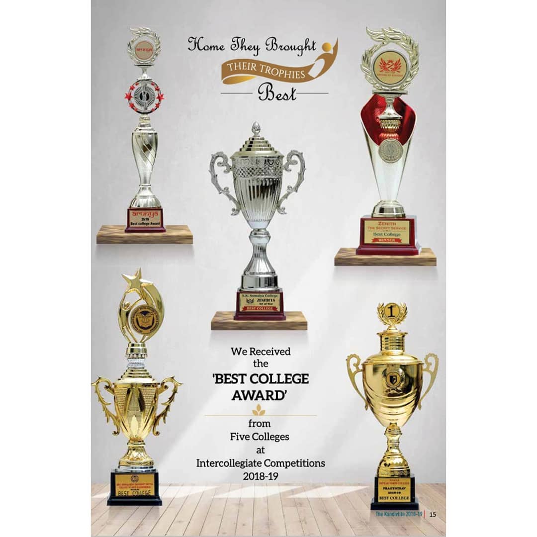 kes_college's tweet photo. "Home they bought there Trophies" 🏆
KES' Shroff College has received the 'BEST COLLEGE AWARD' 💡
from five colleges at Intercollegiate Competition 2018-19 👏
It is indeed a moment of proud & joy. Cheers to the students & everyone who is part of #KESSC 🙌🏻
#mumbai #kandivali https://t.co/BFPKm2401S
