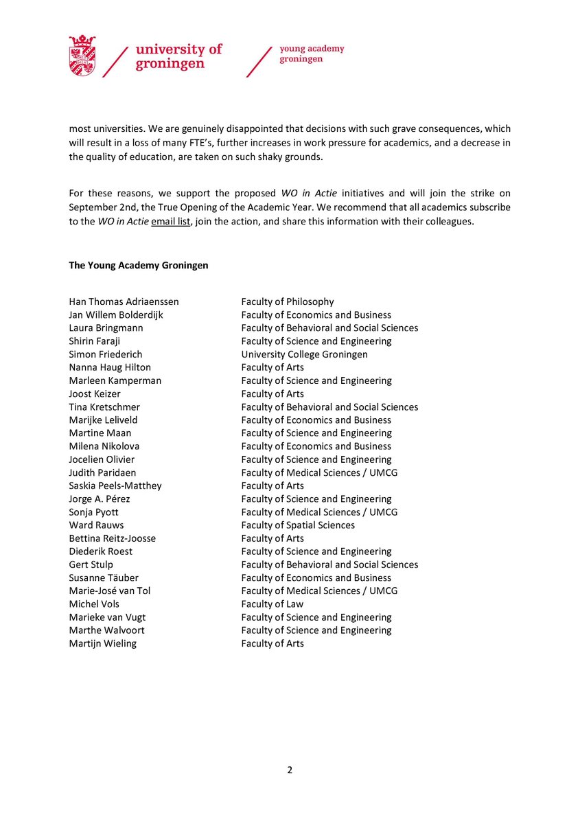 Young Academy Groningen (@yagroningen) on Twitter photo The Young Academy Groningen expresses deep concern about the proposed reallocation of university funding from alpha/gamma to beta sciences #vanRijn and calls to join in for the <a href="/WOinActie/">WOinActie</a> protests on Sept. 2. Read our response 👇 <a href="/univgroningen/">University of Groningen</a> <a href="/researchumcg/">Research UMCG</a> <a href="/ivanengelshoven/">Ingrid van Engelshoven</a> The Young Academy Groningen expresses deep concern about the proposed reallocation of university funding from alpha/gamma to beta sciences #vanRijn and calls to join in for the <a href="/WOinActie/">WOinActie</a> protests on Sept. 2. Read our response 👇 <a href="/univgroningen/">University of Groningen</a> <a href="/researchumcg/">Research UMCG</a> <a href="/ivanengelshoven/">Ingrid van Engelshoven</a>