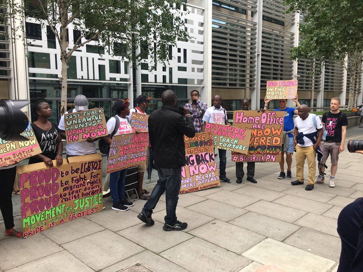 NickGreenergy's tweet photo. @PeterTatchell @ukblackpride Injustice for one, threatens justice for all: In solidarity with Movement for Justice activists fighting the case of PN who has been ‘fast-tracked’ back to Uganda, where she faces persecution. 
#BringBackPN 
@followMFJ https://t.co/n5QDLvL3S4