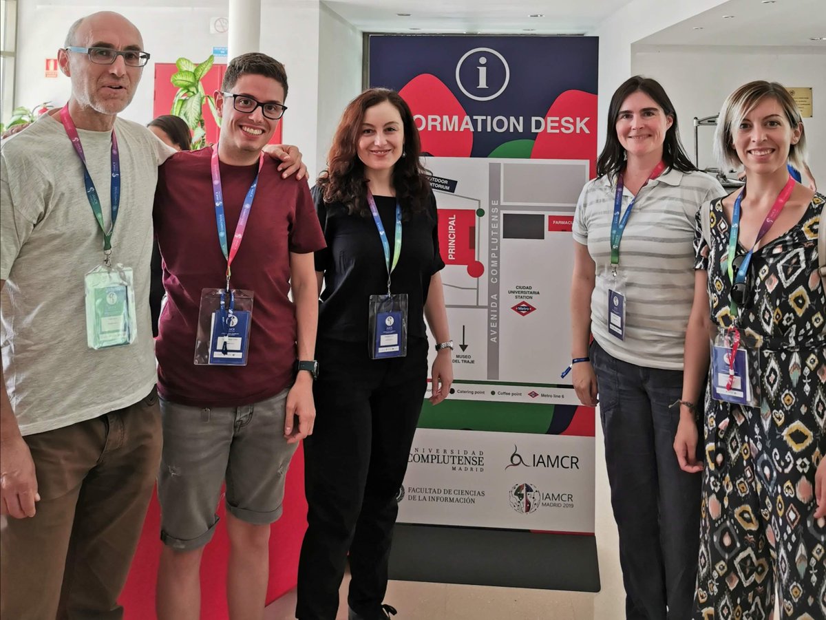 IUDESP's tweet photo. Los investigadores y miembros del IUDESP Eloísa Nos, Luis Amador Iranzo, Alessandra Farné, Tamer Al Najjar y Laura Castiloo participan en el Congreso IAMCR (International Association for Media and Communication Research) 2019 en Madrid. https://t.co/3KxBSZ8xt5