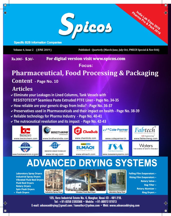 Spicos released June 2019 edition of Spicos Quarterly Magazine Focusing on Pharmaceutical, Food Processing and Packaging Industry
For more information visit: spicos.com