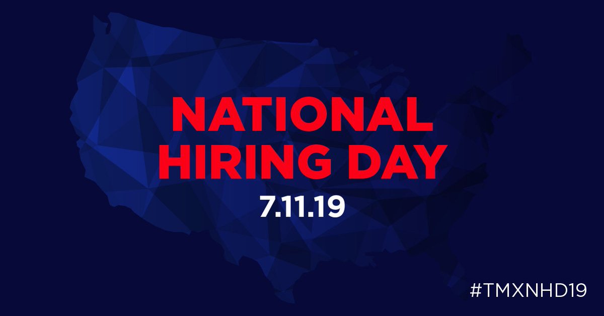 We are excited for National Hiring Day #TMXNHD19 here at <a href="/TMXCompanies/">TMX Companies</a> !! Make sure to come see us JULY 11TH from 10AM-7PM at our Savannah &amp; Dallas Corporate offices, as well as any of our store locations across the country! #SavannahCorporate #DallasCorporate #TMXCareers