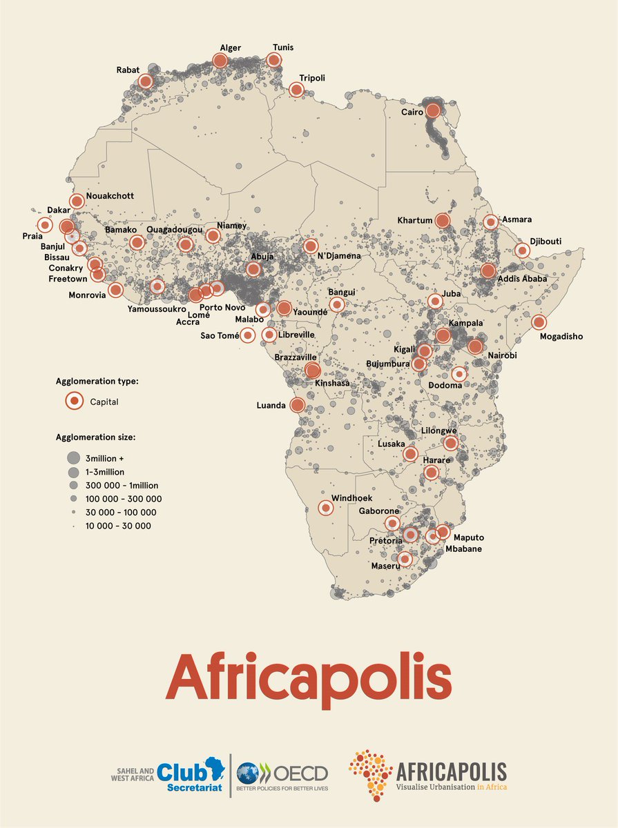 SWAC_OECD's tweet photo. Africa has the fastest urban growth rate in the world. By 2050 its cities will be home to an additional 950 million people. This offers many opportunities for #innovation, policy change &amp; structural transformation of African economies. #I4DEV #Agenda2063 https://t.co/k9YP0fzqro https://t.co/sG5N4v37sr