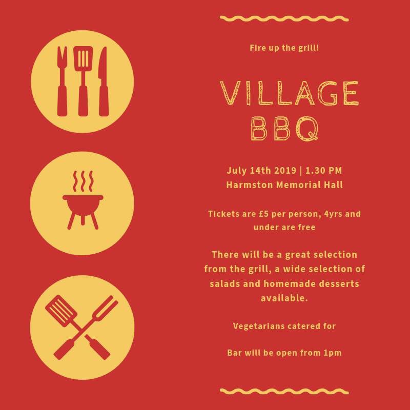 Tickets still available for the Harmston village BBQ on Sunday 14th 🍗🍔🌭🍻🍷