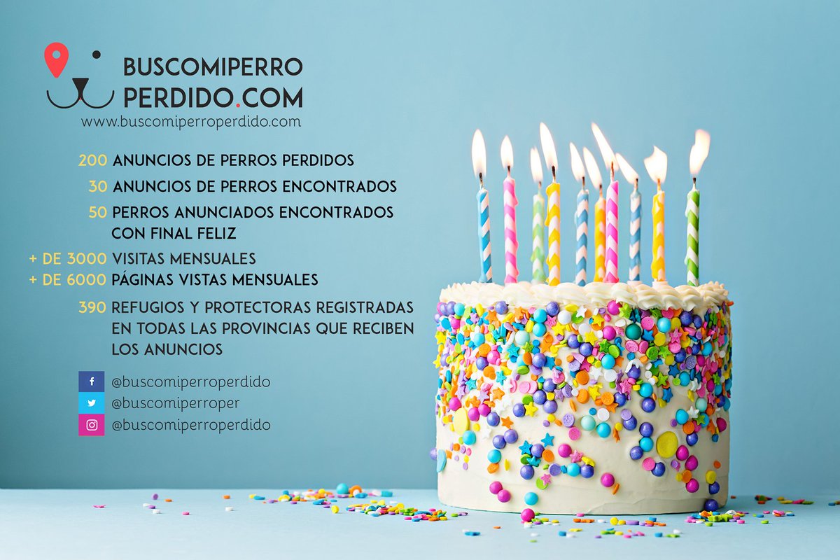 Buscomiperroperdido.com cumple 1 año y no tenemos más deseo que todos los perros anunciados en nuestro portal puedan encontrar pronto a sus familias. 
Muchas gracias a tod@s los que colaboráis con nosotros en la difusión de los anuncios. -> buscomiperroperdido.com/articulo/Busco…