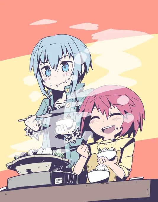 食いしん坊たちは暑くても熱い食べ物もりもり食べる #アリスギアお絵かき 
