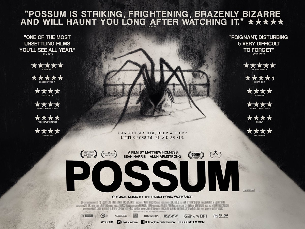 Tomorrow @SkyCinemaUK will both excite fans of intelligent, psychological horror and terrorise unsuspecting channel hoppers with <a href="/MrHolness/">Matthew Holness</a> #POSSUM creeping on screen at 09:50 and 22:00! 🕷