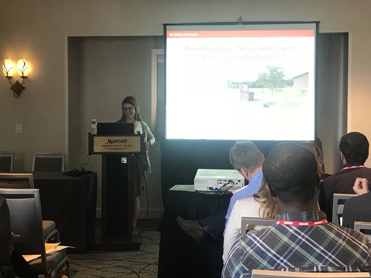 NCState_BAE's tweet photo. Masters student Katie Balaze talking trees! Street trees to be exact and how we can treat stormwater with suspended pavement🌧🌳#asabeaim19 #asabe19 https://t.co/FAtEG5sGLN