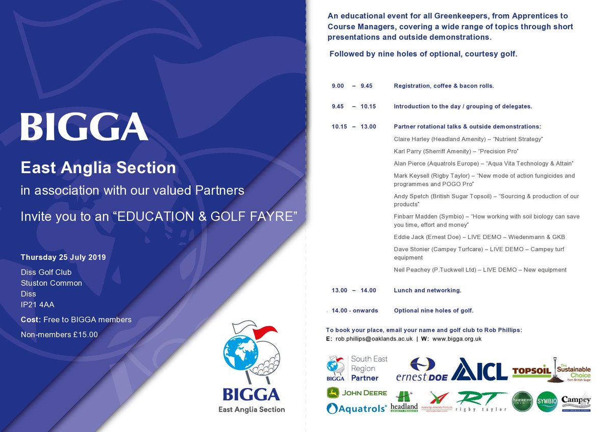 Places are now filling up quickly for this event. Book now to secure your place!! FREE TO BIGGA MEMBERS.