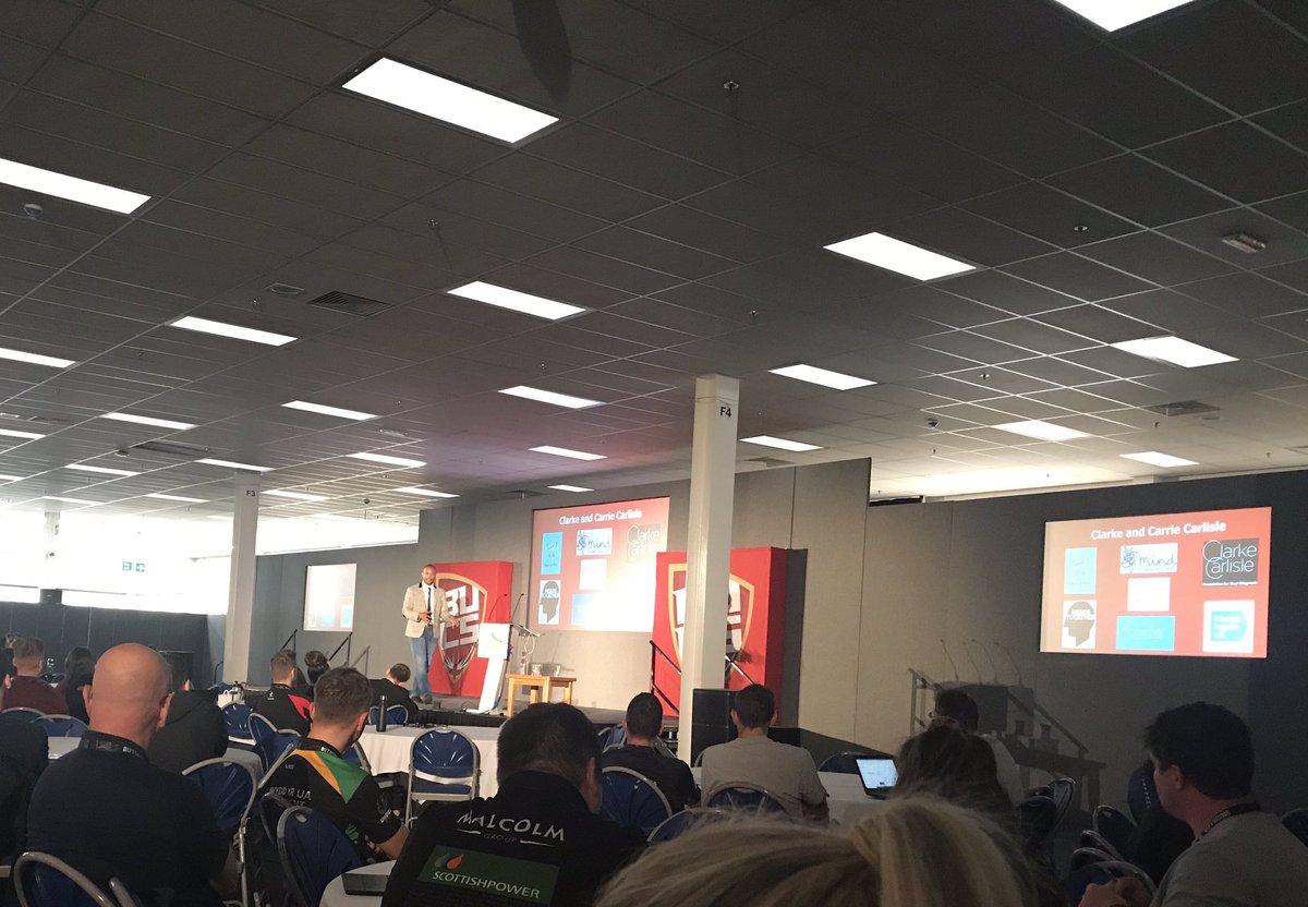 meganpyper's tweet photo. Inspirational talk from @clarkeandcarrie at the @BUCSsport conference today around mental health #dontforgettotalk https://t.co/xh5hYxN6tt