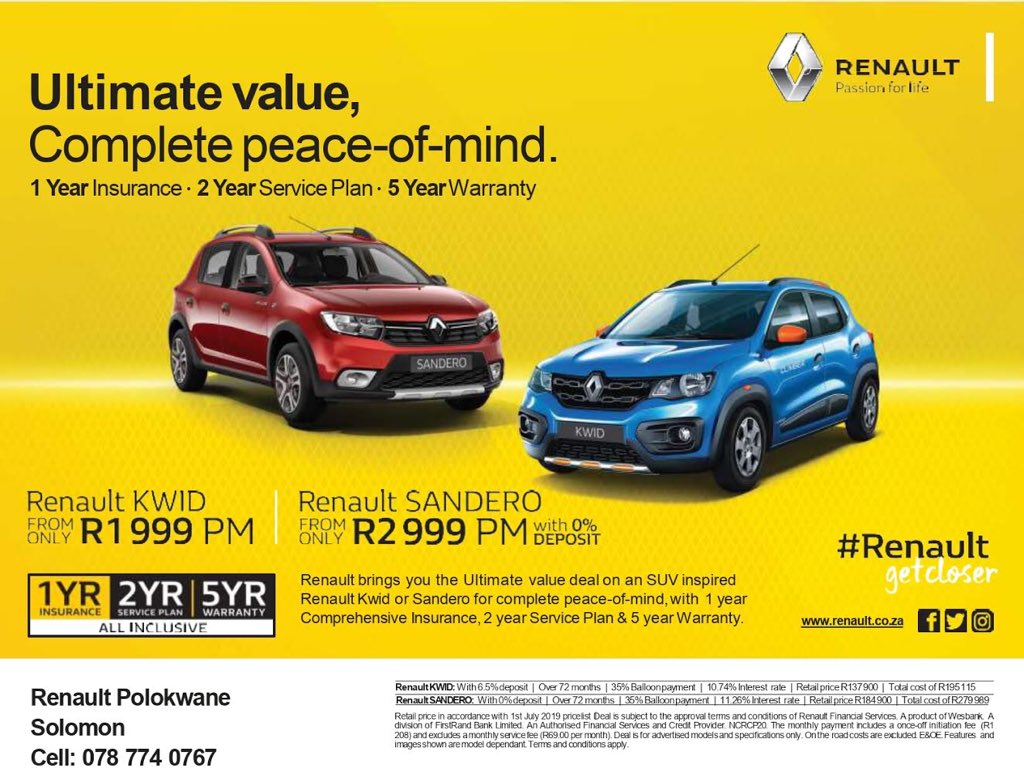 Fortunately the '#IfBafanaBeatsNigeriaIWill' statement does not apply on #FreeInsurance on #RenaultKwid and #RenaultSandero as they come standard with free insurance. Contact Me on 078 774 0767