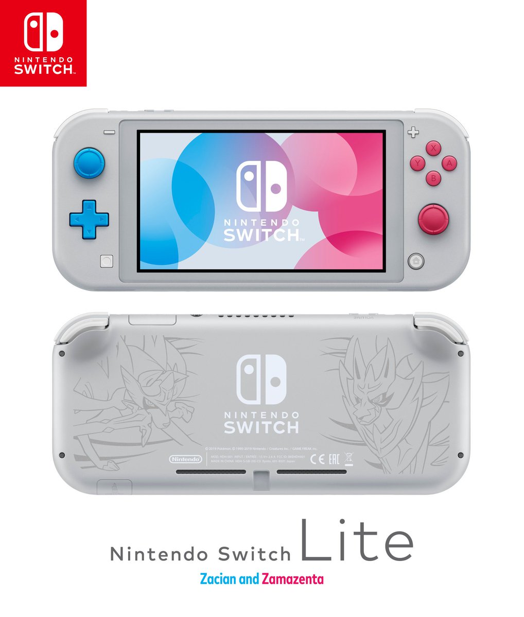MxNintendo's tweet photo. La edición de Zacian y Zamazenta de #NintendoSwitchLite estará disponible el 8 de noviembre. Esta edición llega justo a tiempo para la salida de  #PokemonSwordShield el 15 de noviembre. https://t.co/RZjANQuODt https://t.co/Gnsdd54Df6