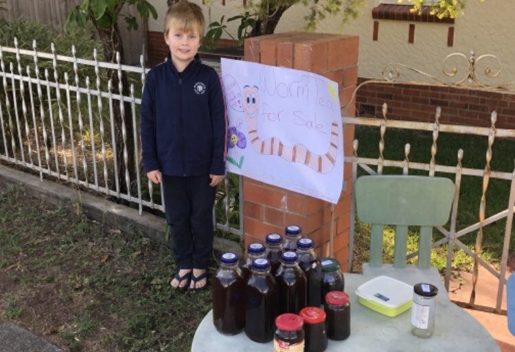 Meet Liam, my vote for Brisbane’s Entrepreneur of the Week! 
He’s saving up to visit Cairns to see some crocodiles with his Mum by selling worm juice for fertiliser &amp; will give you $1 off if you recycle your jar ♻️ #schoolholidaysidehustle