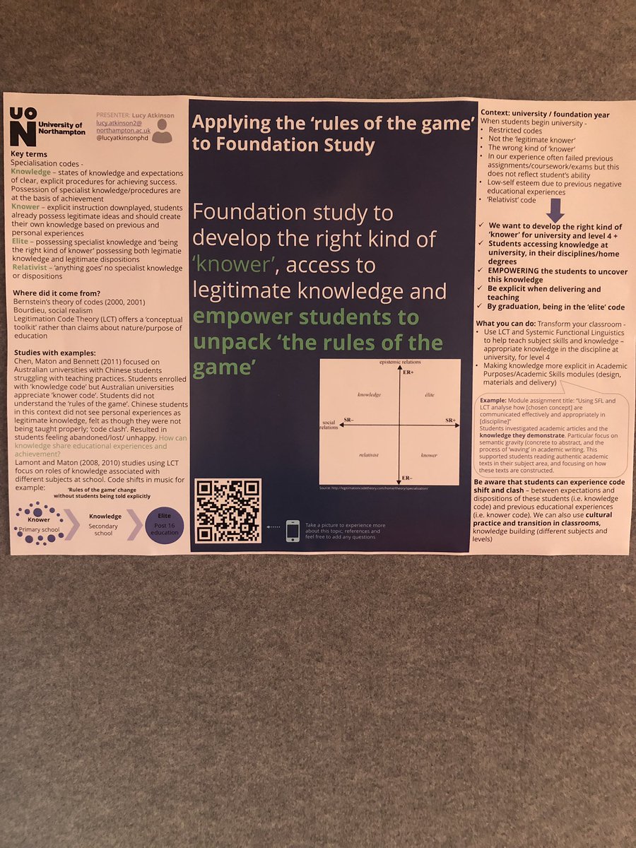 drlucyatkinson's tweet photo. Coffee and poster presentations now. My poster is focusing on ‘Applying the Rules of the Game’ to Foundation Study’ focusing on LCT and specialisation codes #fynac2019 https://t.co/fXHWv8SHwe