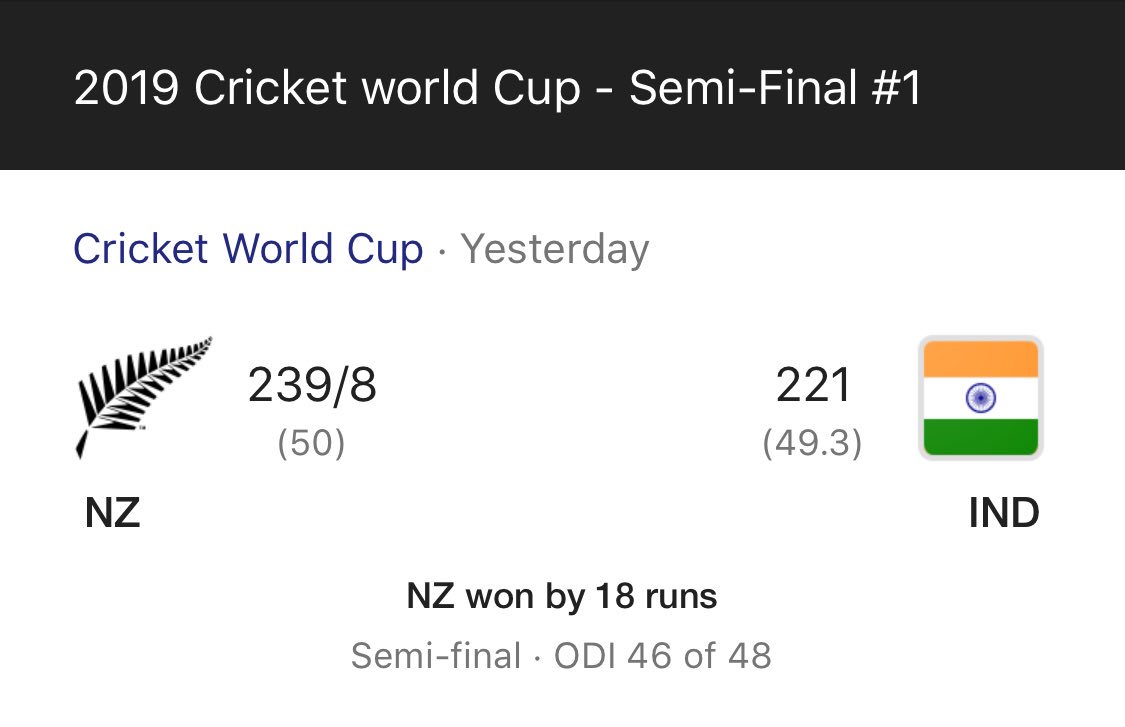 mrazaharoon's tweet photo. Well played #TeamNewZealand @BLACKCAPS defeating #TeamIndia @BCCI in #CWC19 SemiFinal #INDvNZ. Congratulations!!! #NewZealand and specially #PrimeMiniser @jacindaardern. 
#Cricket https://t.co/hKdjcDH5wd