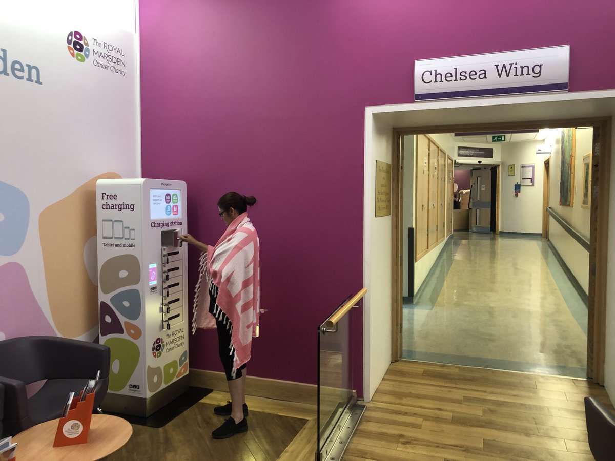 ChargeBox's tweet image. One of our ChargeBox 3 lockers with vinyl wrap working very well with the décor at the Royal Marsden Cancer Charity in London #ChargeBox #devicecharging #charity #London #chargingsolutions