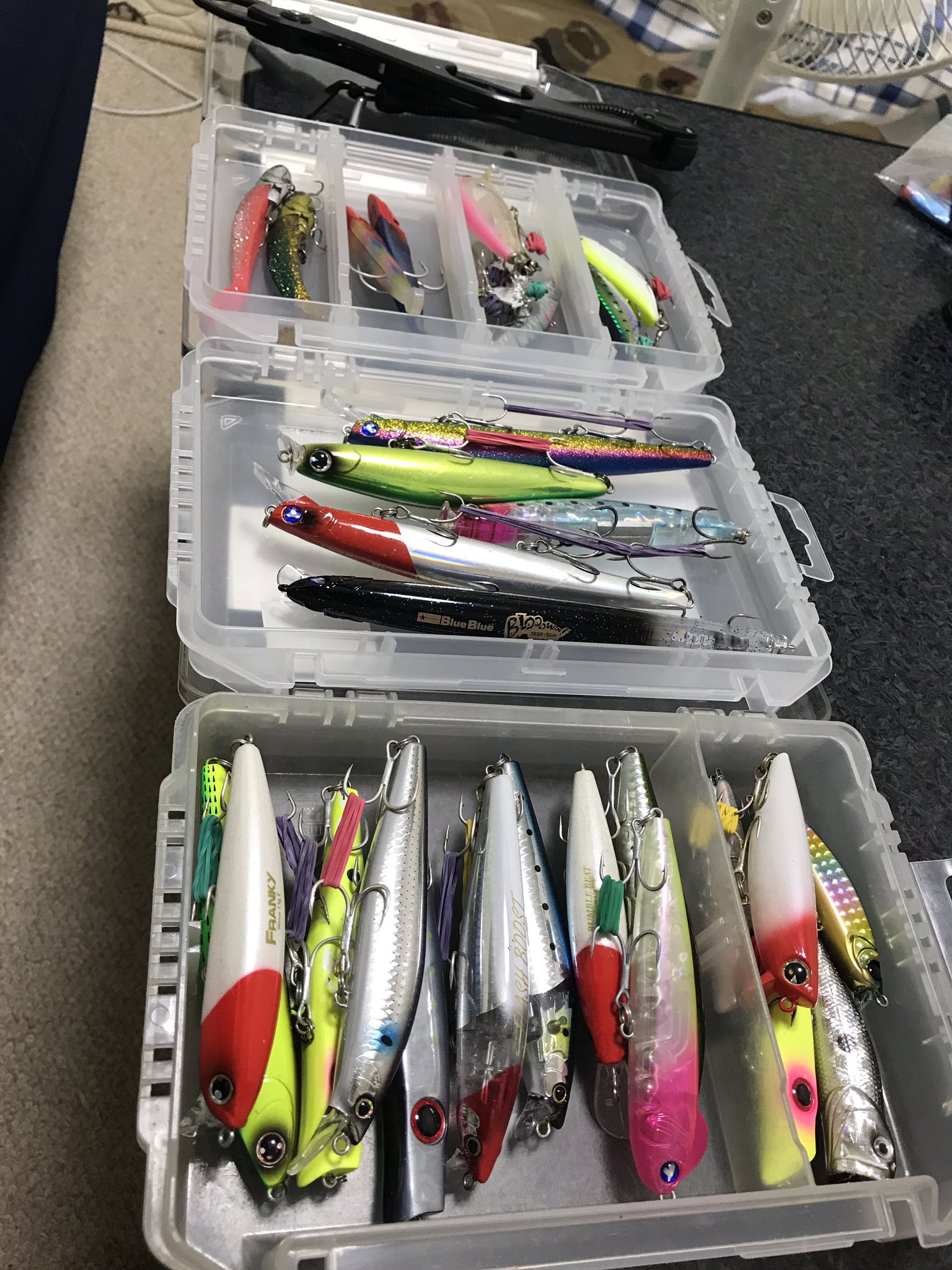 タカハシ Ayumu 遠征に向けて ルアー整理中 練習はしてないが 釣り シーバス 遠征 アウェイの洗礼 邪道 Blueblue Shimano Daiwa Ima コアマン ハルシオンシステム Apia ルアーケース T Co Ffjyguvk5z Twitter