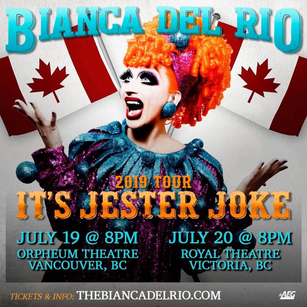 O Canada!! I hope you're ready .......because #ItsJesterJoke is coming your way next week!! 🤡❤️

#Comedy #ComedyShow  #ComedyTour #TourLife #Canada #Vancouver #Victoria #BiancaDelRio #BDR #RPDR #Drag #DragQueen #DragRace #ComedyQueen #ClownInAGown #LifeIsAJoke #LightenUp #Laugh