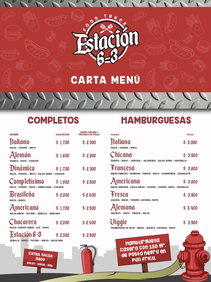 lafuente63's tweet photo. 🔥 Amigos aquí nuestro menú! | Food Truck Estación 6-3 🌭🍔 🥤🚒 https://t.co/xzqzYaOxU4 https://t.co/DyvSYRQ4FC