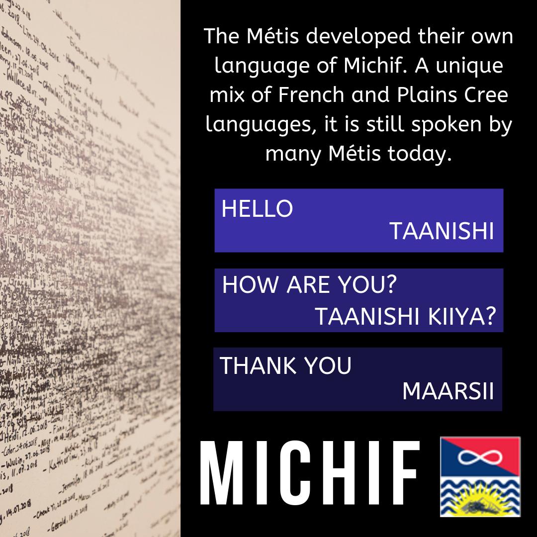 Do you speak Michif?
.
Thanks to Brodie Douglas of Metis Nation BC for the cultural facts.
#michif #creeandfrench #historyofcanada #metispeople #taanishi #maarsii #mnbc #canadianlanguages #keeptraditionsalive #walkinmymocs