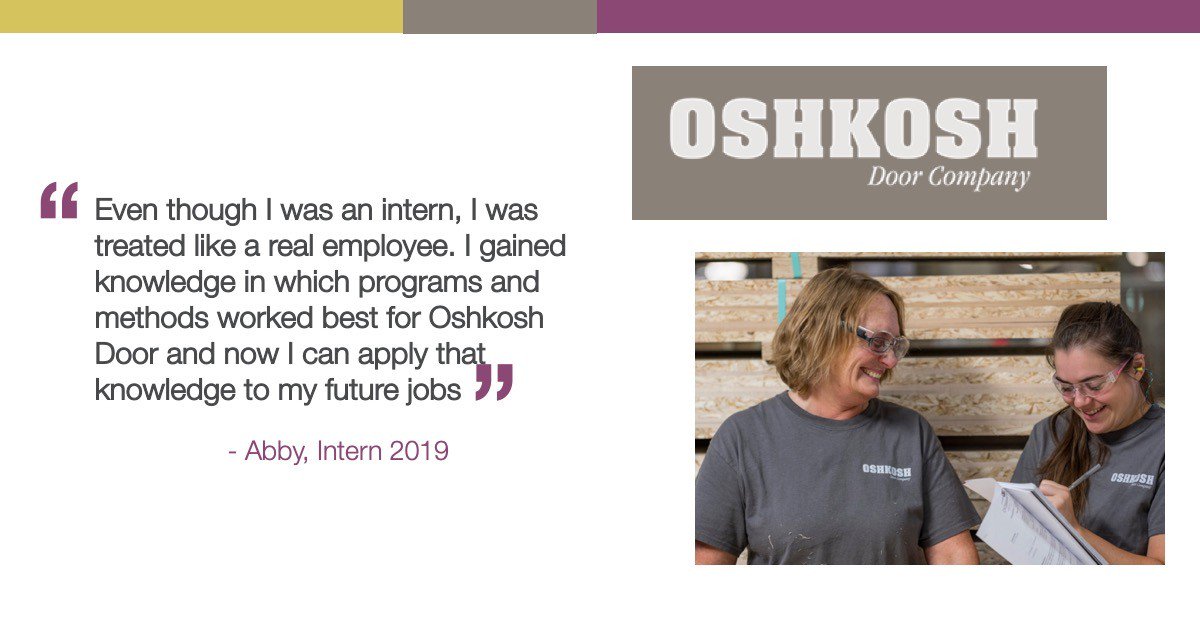 oshkoshdoor's tweet photo. Congratulations to UW - Eau Claire graduate and former Oshkosh Door intern, Abby Swiecichowski! We certainly appreciate your hard work and dedication, and know that your colleagues at STOKES/HERZOG Marketing and Counseling will too.  #CongratsGrad #WisconsinPride #GoBlugolds https://t.co/mRjNgwjL5t