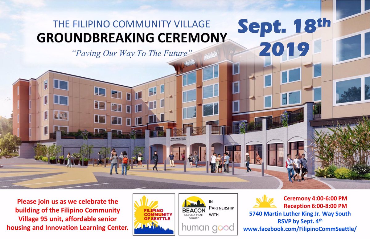 FilipinoCommSEA's tweet image. Come join us and RSVP for the groundbreaking ceremony for the Filipino Community Village taking place from 4PM to 8PM on Wednesday, September 18 at the Filipino Community of Seattle!

RSVP Here: forms.gle/rhH31ZyLKUwtaM…