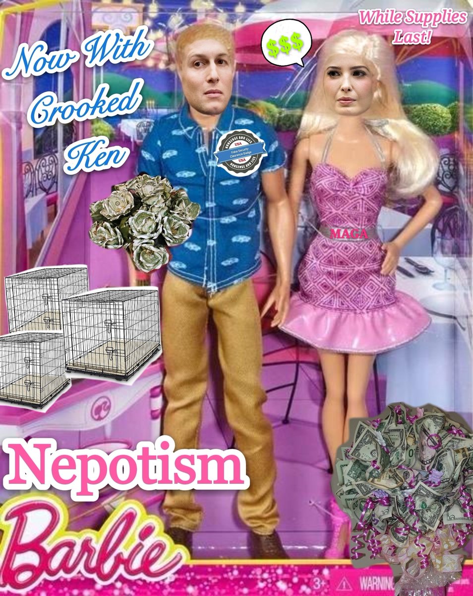 margie_hathaway's tweet photo. #BarbiesDarkSecrets
Seriously, notice @jaredkushner is wearing a forged security badge ๐๐๐๐ #NepotismBarbie #UnwantedIvanka #resignIvanka #Resist #ImpeachTrump #theresistance #AbolishICE #Trump #BoycottHomeDepot #Acosta #Resistance #CoffeeIn5Words #DeepThoughtsFromMAGA https://t.co/qbS65JBiBX
