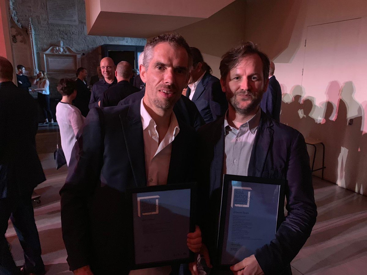 Honoured to be at the #RIBAAwards tonight collecting our #RIBANationalAward for #WritinWater. Thank you to #MarkWallinger, client and team. James photographed with Rob from #EricParryArchitects