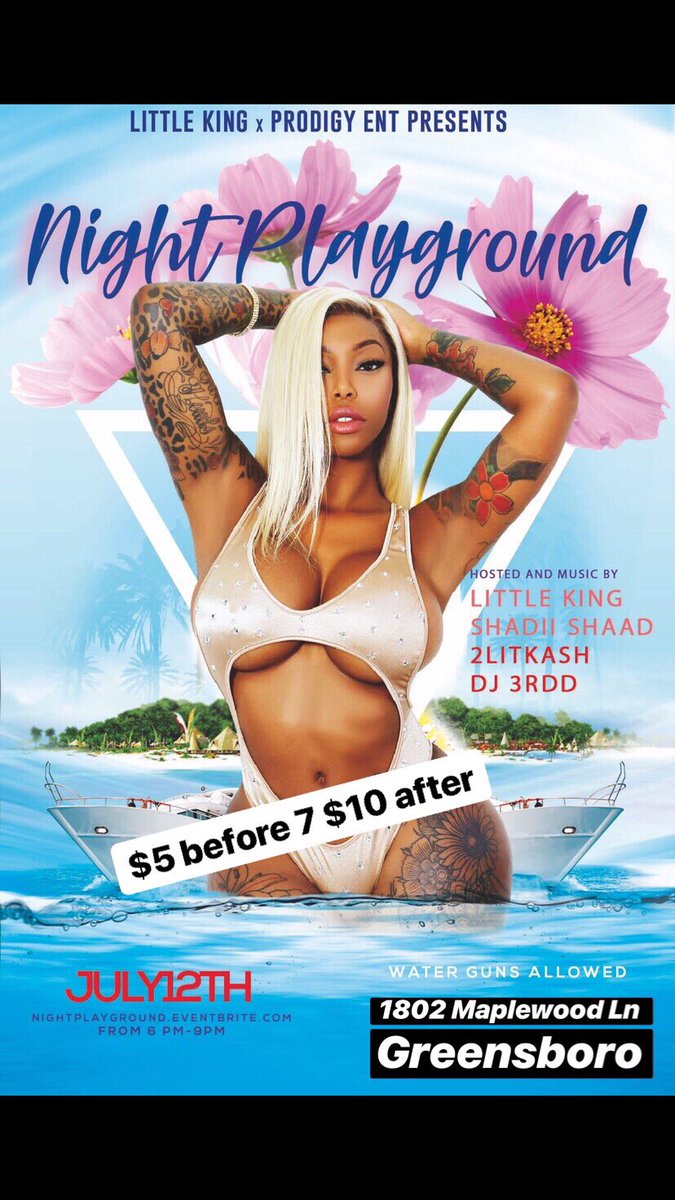 official_rbhjr's tweet image. L.K.E. 👑 Presents....

#NightPlayground 👙🌊
The Biggest Pool Party in the 336‼️

📅 July 12

🕰 6-9

🏢 1802 Maplewood Ln

🎤 @King_CEO x @officialshadii x @PartyPlugKash

🎧 @DJ3rdd_

Water Guns Allowed 🔫💦

🚨Sold Out🚨
$5 before 7
$10 after 

#LKE #RoyaltyTakeover 👑😈🔥🎥