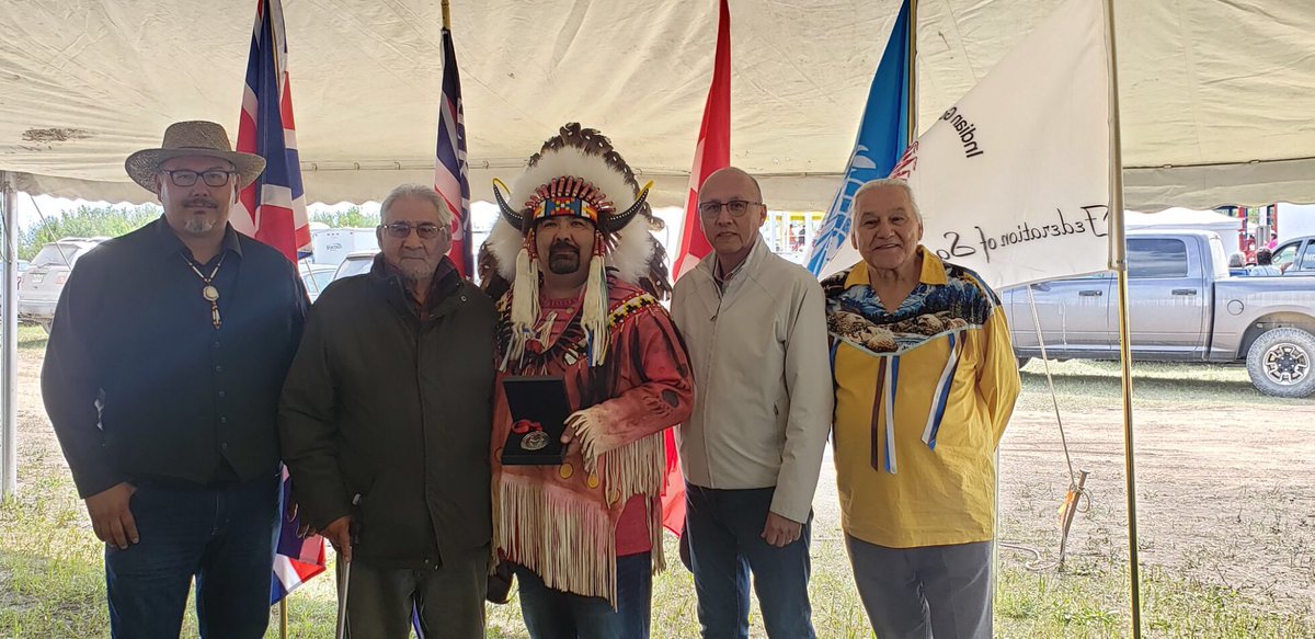 W Craig , Oliver and Chief Clint Wuttunee posing with Drs Gerald Mcmaster and Dr Winston Wutttunee @Treaty Medal Repatriation
