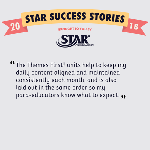 SAS_Autism's tweet photo. We love to hear from our Special Educators in the field about how their students have grown using STAR’s Themes First! units. What is your #StarSuccessStory? https://t.co/YQofi89p3E