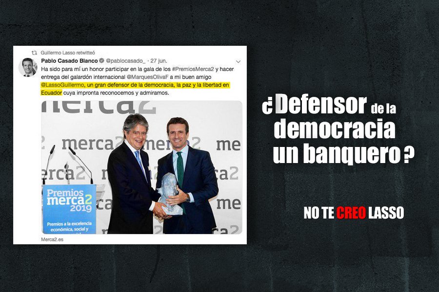 Señor Memo Lasso, de cuándo acá usted es representante del Ecuador para  hablar de “democracia, paz y libertad”. ¡No hemos olvidado que se robó  el dinero y las ilusiones de millones de ecuatorianos en el feriado bancario.