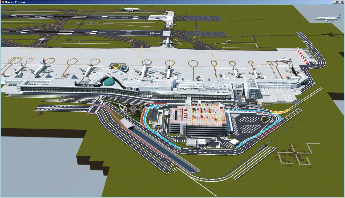 空港好きのﾏｲﾝｸﾗﾌﾀｰ 羽田空港制作中 マイクラ空港作りですが 引き続きチマチマ道路を作っています 空港に隣接する県道と傍を流れる吉塚新川がある程度形になったら ガードレールや街灯 街路樹等細かい部分に取り掛かります マインクラフト マイクラ