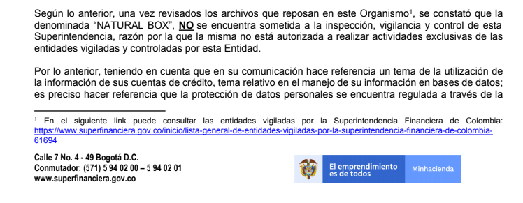 luisr3301's tweet photo. #EstafaBancoPopular Una tal empresa #NATURALBOX, están llamando a quienes tienen cuentas de tarjeta de crédito diciendo que administran "no se que" para visa y mastercard, sin tener porque hacerlo según lo pude comprobar, he aquí la #superfinanciera me envía respuesta. https://t.co/t7UupjhGH0
