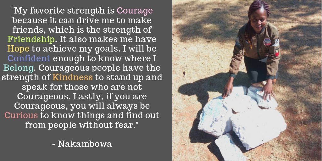litworldsays's tweet photo. We asked our partners from all over the world to share with us their favorite of the 7 Strengths. Nakambowa, a LitClub Mentor with our partner @GoYeThereforeZ  in #Zambia, chose Courage!

#Literacy #Love #Wednesdaywisdom #Summer2019 #happy #summerofstrengths https://t.co/GxM8PjkEVd